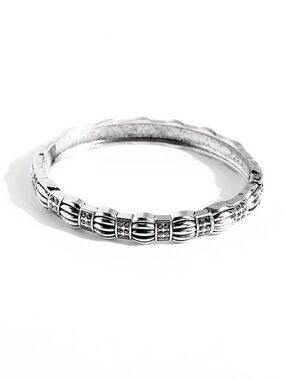 Silver-Tone Textured hinge Bangle Bracelet